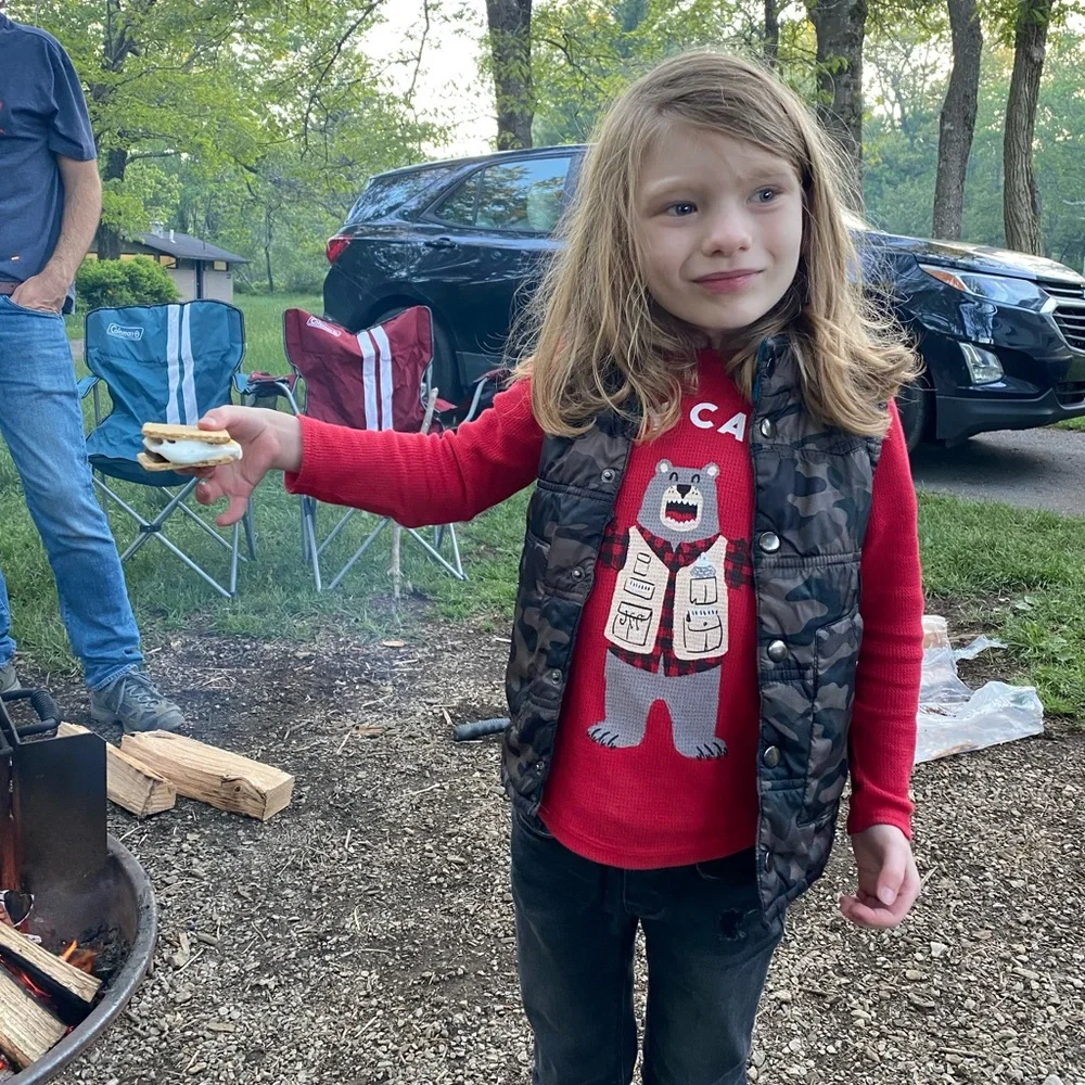 old navy | happy camper waffle knit thermal raglan tee red 5t